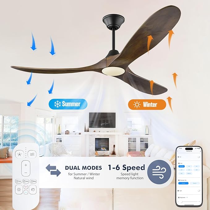 70 inch Large Ceiling Fans with Lights, Outdoor Ceiling Fan for Patios Waterproof, 3 Blades Propeller Wood Ceiling Fan, Smart Ceiling Fans with Remote & APP for Indoor Exterior Porch Commercial