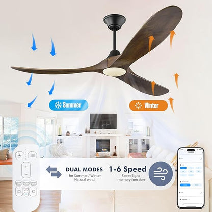 70 inch Large Ceiling Fans with Lights, Outdoor Ceiling Fan for Patios Waterproof, 3 Blades Propeller Wood Ceiling Fan, Smart Ceiling Fans with Remote & APP for Indoor Exterior Porch Commercial