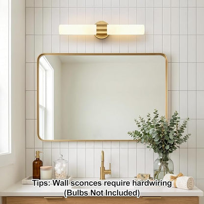 Brushed Gold Wall Sconce, Bathroom Sconces Wall Lighting with Milky White Glass, Modern Sconces Wall Light fixturesfor Bathroom Mirror Bedroom Living Room Hallway (Hardwired)