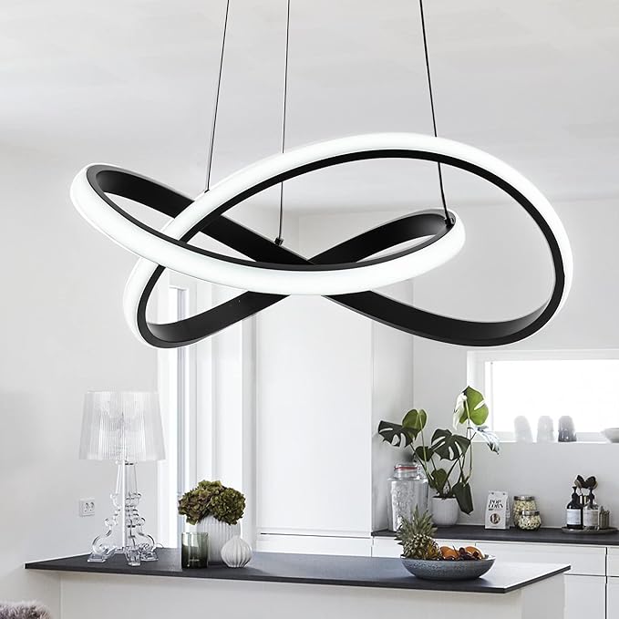MAYNA Modern LED Pendant Light Fixture, Contemporary LED Chandelier with Irregular Ring Lights, Adjustable Modern Chandeliers for Dining Room Kitchen Entryway Living Room Bedroom, 6000K Daylight
