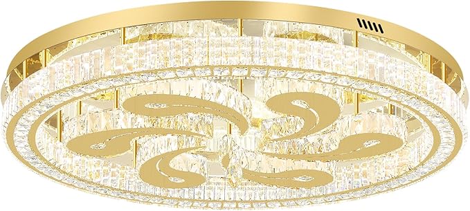 Modern Crystal Chandeliers for Dining Room Flush Mount Ceiling Chandelier for Living Room Dining Room Ring LED Crystal Ceiling Light (Round,40in Gold,Dimmable 2700K-6500K)