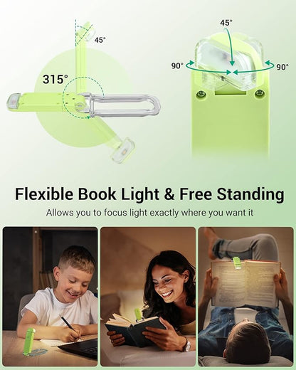 DEWENWILS USB Rechargeable Book Reading Light with Clip, LED Clip on Book Light for Reading at Night, Flexible Booklight for Kids, Warm White, Brightness Adjustable for Eye Protection (Green)