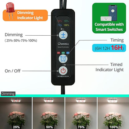 Full Spectrum LED Grow Light for Indoor Plants, 2 Panels 10W with 6/12/16h Timer Dimmable Plant Lights for Flower Veg Plant Growth USB, Natural White, 1-Pack