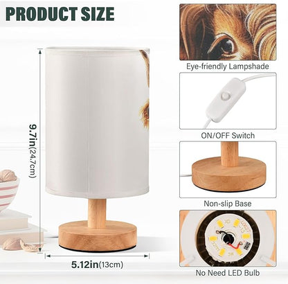 Bedside Table Lamp Cute Highland Cow Flowers Nightstand Lamp with Wood Desk Lamps for Bedroom Living Room Nursery Office Home Decor
