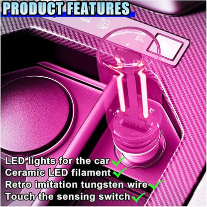 USB LED Car Interior Atmosphere Light, Portable Mini Ambient Light Retro Car Lamps, Plug-in USB Touch Control LED Night Light Auto Interface Charging Lamp for Cars Hallway Bedroom (Pink)