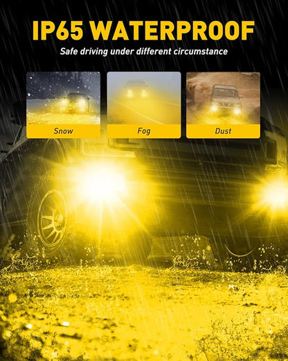 AUXITO 5202 LED Fog Light Bulbs Yellow Amber 3000K, 400% Brighter 6000 Lumens 30W High Power, 5201 PS24W PS19W 9009 12086 Fog Lamps LED DRL Bulbs Replacement for Cars Trucks, Pack of 2