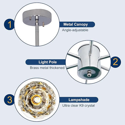 Depuley Modern Chrome Sputnik Chandelier: 18-Light Large Crystal Glass Chandelier for Living Room - Kitchen Island Light Fixture Mid Century Hanging Lamp for Dining Room (Included G9 Bulbs)