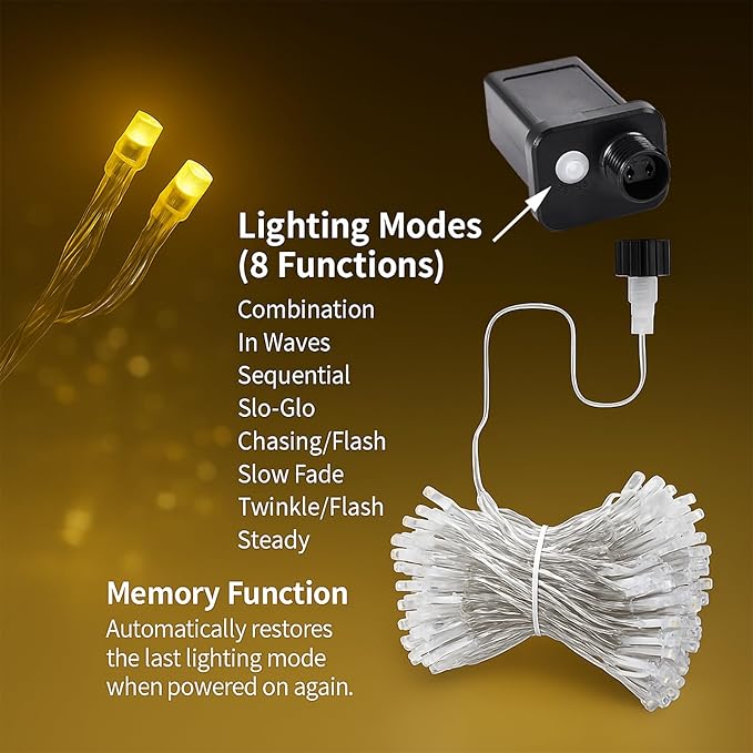 Etinga 200 LED String Lights 66ft Warm White, Plug in Fairy Lights with 8 Lighting Modes, Indoor Outdoor Christmas Lights for Bedroom Tree Yard Patio Wedding Holiday Decor (Warm White, 200 LED 66ft)
