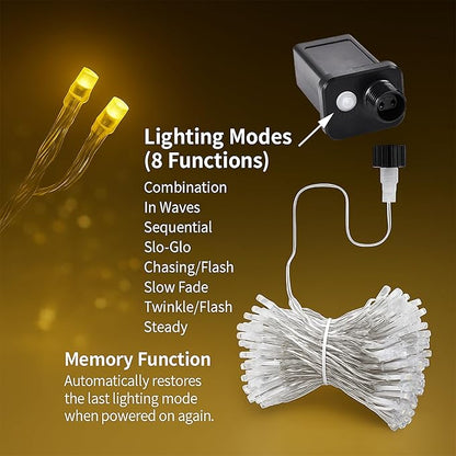 Etinga 200 LED String Lights 66ft Warm White, Plug in Fairy Lights with 8 Lighting Modes, Indoor Outdoor Christmas Lights for Bedroom Tree Yard Patio Wedding Holiday Decor (Warm White, 200 LED 66ft)