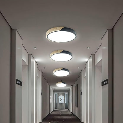 Wood LED Flush Mount Ceiling Light, 4500K Modern Round Close to Ceiling Light Fixtures, 12 Inch Minimalist Black Ceiling Lamp, Low Profile Ceiling Lights for Bedroom, Kitchen, Laundry