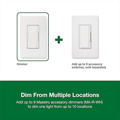 Lutron Maestro LED+ Dimmer Switch for Dimmable LED, Halogen and Incandescent Bulbs, 150W/Single-Pole or Multi-Location, MACL-153M-WH-3, White (3-Pack)