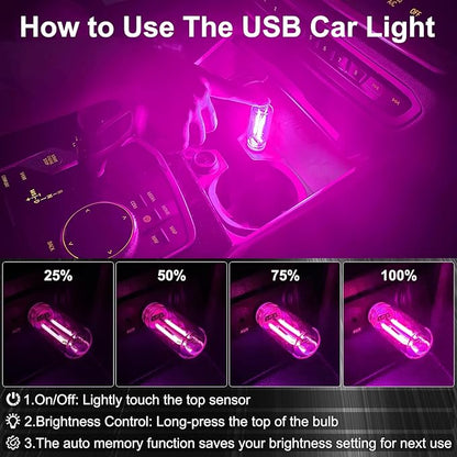 2 PCS Car USB Night Light Bulb, Touch Dimmable Car Interior Ambient Lights, Portable Mini USB Retro Glass Bottle Lamp Decorations for Vehicle, Bedroom, Hallway, Camping (Pink)