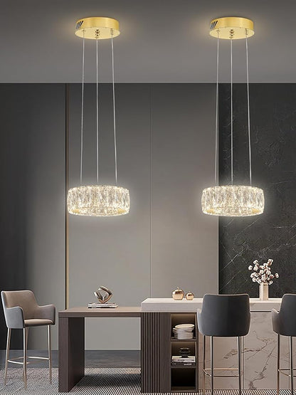 Modern LED Dimmable Crystal Chandelier 8" Ring Gold Pendant Light Fixtures for Kitchen Island Dining Room Living Room
