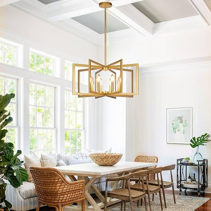 28" Modern Gold Chandelier for Dining Room, No Assembly Required Black Dining Room Light Fixture Over Table, Industrial Metal Hanging Pendant Lights Fixture for Kitchen Island, Entryway, Foyer
