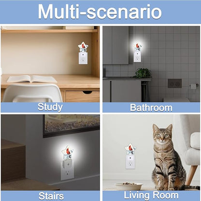 Red Cardinal Bird Nightlight,Winter Christmas Tree Star Night Lights Plug into Wall Decorations for Bedroom Bathroom,Dusk to Dawn Sensor Kitchen Hallway Stairs Energy Efficient Desk Lamp