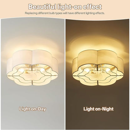 Caged Ceiling Fan with Lights, Flush Mount 20" Boho Ceiling Fans with Lights Remote Control, Low Profile Fabric Bladeless with 6 Speeds for Bedroom, Nursery, Kitchen