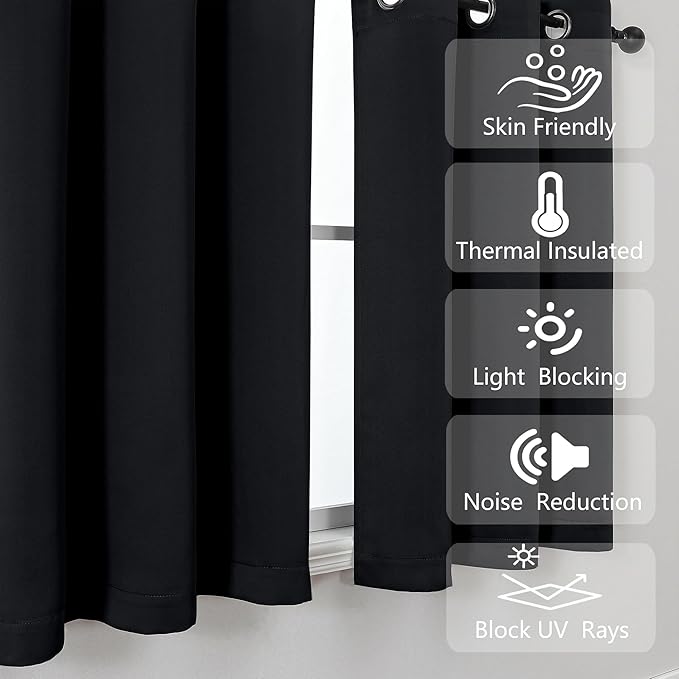 Simplebrand Halloween Black Window Valance for Kitchen 14 Inches Long 2 Panels Set, Blackout Valance Curtains for Living Room, Grommet Short Privacy Kitchen Curtains for Bedroom Kids Room, 40" Wx14 L