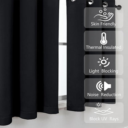 Simplebrand Halloween Black Window Valance for Kitchen 14 Inches Long 2 Panels Set, Blackout Valance Curtains for Living Room, Grommet Short Privacy Kitchen Curtains for Bedroom Kids Room, 40" Wx14 L