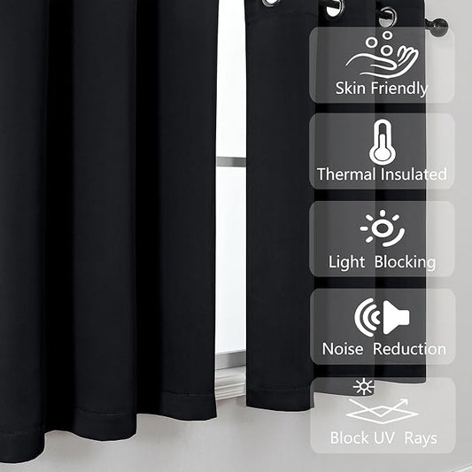 Simplebrand Halloween Black Window Valance for Kitchen 14 Inches Long 2 Panels Set, Blackout Valance Curtains for Living Room, Grommet Short Privacy Kitchen Curtains for Bedroom Kids Room, 40" Wx14 L