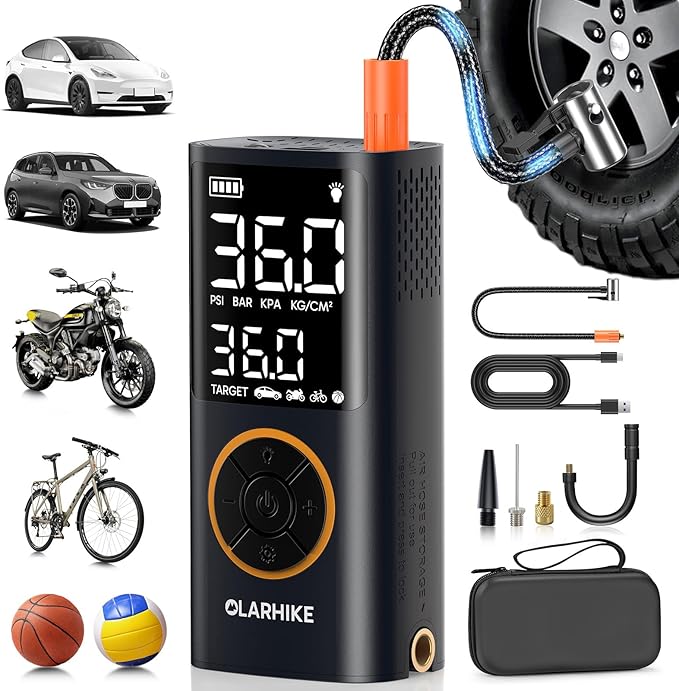 OlarHike Tire Inflator Portable Air Compressor,Electric Pump with LED Light & Digital Pressure Gauge