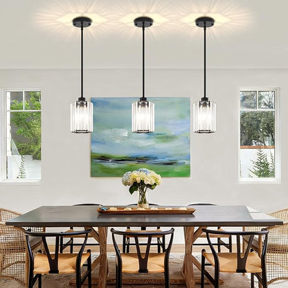 3-Pack Black Pendant Lights Kitchen Island Modern Crystal Hanging Pendant Light Hexagonal Mini Chandelier Adjustable Hanging Kitchen Lights for Dining Room Hallway Bedroom Entryway Light Fixtures