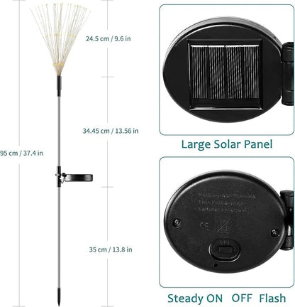 JJGoo Solar Firework Lights, 2 Pack 150 LEDs 2 Lighting Modes Solar Lights Outdoor Waterproof for Garden Patio Walkway Pathway Party Wedding Christmas Decorative - Red