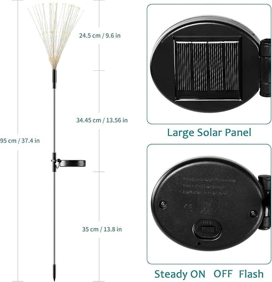 JJGoo Solar Firework Lights, 2 Pack 150 LEDs 2 Lighting Modes Solar Lights Outdoor Waterproof for Garden Patio Walkway Pathway Party Wedding Christmas Decorative - Red