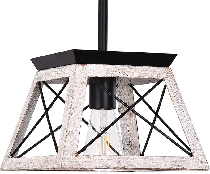 Luupyia 9.84Inches Farmhouse Pendant Light Fixture, Height Adjustable, White Small Rustic Pendant Lighting, Farmhouse Island Lighting Fixtures Hanging for Entryway Kitchen Hallway, E26