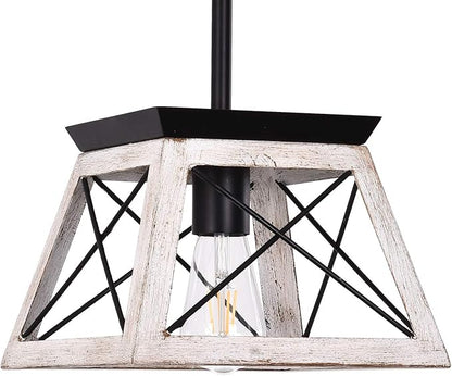 Luupyia 9.84Inches Farmhouse Pendant Light Fixture, Height Adjustable, White Small Rustic Pendant Lighting, Farmhouse Island Lighting Fixtures Hanging for Entryway Kitchen Hallway, E26