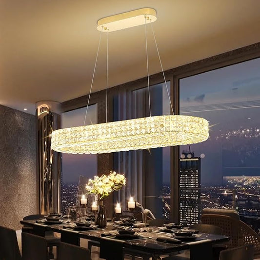 ykolupty Modern Crystal Chandelier, Dia 40" Rectangular Chandelier for Dining Room,Gold Rectangle Crystal Ceiling Light Luxury Oval Chandeliers for Living Room Kitchen Island