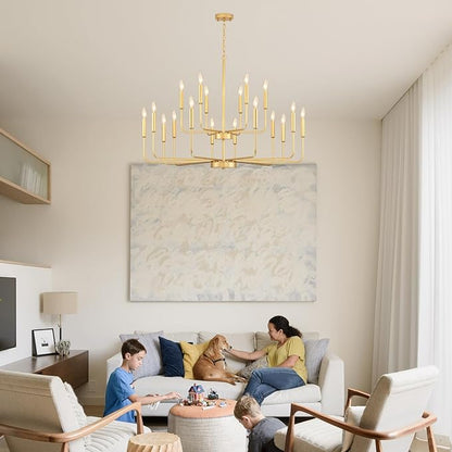 Gold Chandeliers for Dining Room Light Fixture Over Table, Modern Farmhouse Chandeliers for Living Room,18-Lights Industrial Metal Candle Lighting Fixtures for Entryway Kitchen Island Foyer