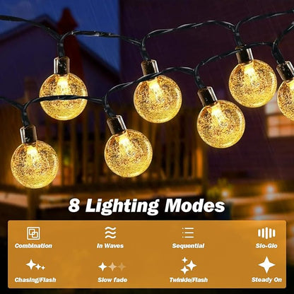 USOKYO Solar Lights Outdoor Waterproof, 2 Pack Total 120LED 72FT Solar String Lights for Outside with 8 Modes, Outdoor String Lights Crystal Globe Patio Lights for Garden Yard Party Decor (Warm White)