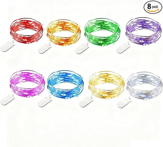 VOOKRY 8 Pack 30 LED Fairy Lights Battery Operated-10 ft Mini Copper Wire String Lights Firefly Starry Moon Lights for DIY Crafts Wedding Party Table Centerpieces Bedroom Costume Christmas(Multicolor)