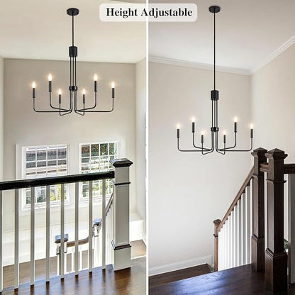 ETONIMERR 28.15'' Black Dining Room Chandelier, 6 Light Modern Farmhouse Chandelier, Rustic Industrial Hanging Light for Kitchen Island livng Room Bedroom Entryway Foyer