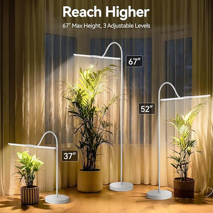 3CCT Grow Lights for Indoor Plants, 168 Full Spectrum LED Plant Light for Indoor Growing with 180° Expandable Lamp Head, 4/8/12H, Dimmable, 67in Tall Adjustable Standing Grow Light with 360° Gooseneck