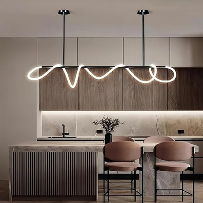 SMG Modern LED Linear Pendant Light for Dining Room, Dimmable Black Chandelier for Office, 78" Linear DIY Chandelier with Remote Control Stepless Dimming, Restaurant Kitchen Long Hose Lamp