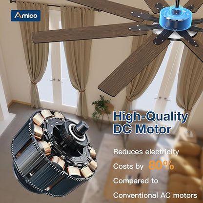 Amico Ceiling Fans with Lights, 72 inch Smart Ceiling Fan Compatible with Alexa/App/Remote Contro,Reversible DC Motor, 6 Speeds, Dimmable 3CCT LED, Quiet Indoor/Outdoor for Living Room, Great Room