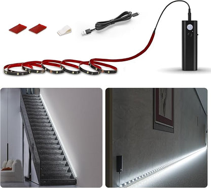 WOBANE LED Closet Light Motion Activated,Battery Powered Stick-on Anywhere,Homelife Motion Sensor Strip Lighting,Rechargeable Night Lights for Closet Hallway Stairway 6.56ft,6000K White,Black
