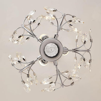 Ganeed 3-Light Branch Crystal Chandelier, Small Flush Mount Vintage Pendant Hanging Lighting, K9 Crystal Farmhouse Ceiling Light for Dining Room Bedroom Living Room Kitchen Hallway, Chrome Silvery