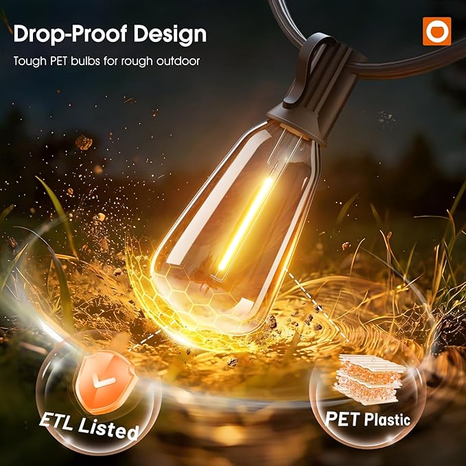 addlon 196FT Outdoor String Lights for Outside with APP Control Waterproof Patio Lights with Plastic ST38 LED Edison Bulbs Outdoor Lighting Extra Long for Backyard Bistro Porch Garden Pergola Party