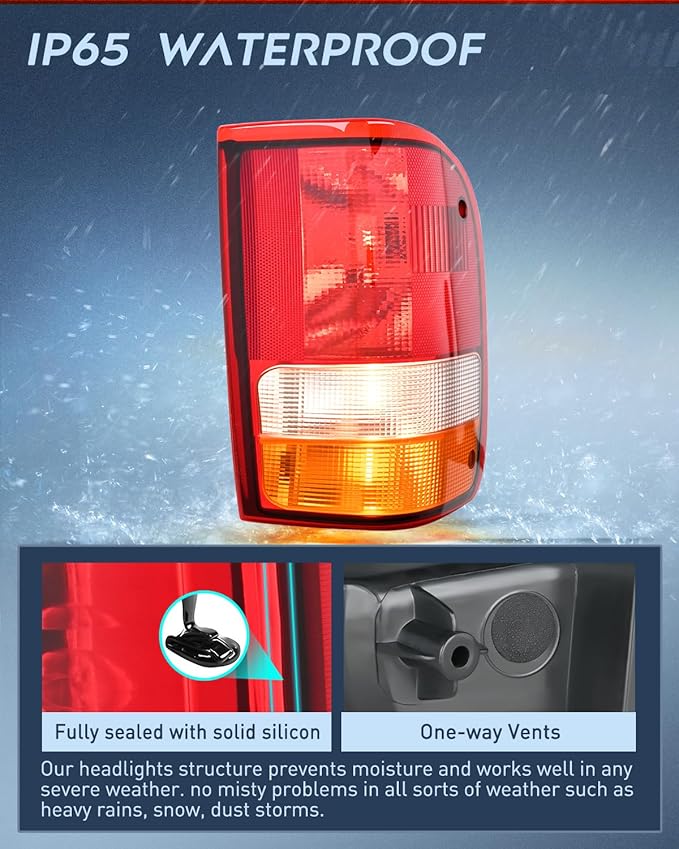 Nilight Taillight Assembly Compatible with 1993 1994 1995 1996 1997 Ford Ranger Red Clear Tail Light OE Style Rear Lamp Replacement Passenger Side