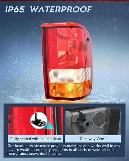 Nilight Taillight Assembly Compatible with 1993 1994 1995 1996 1997 Ford Ranger Red Clear Tail Light OE Style Rear Lamp Replacement Passenger Side