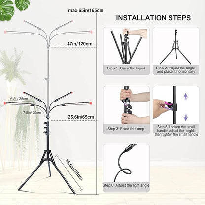 Grow Light with Stand and Timer 4,8,12,16,20 Hr, 36 Watt Standing Tall Plant Light for Bonsai Tree, Seed Starting, 24"-64" Adjustable Tripod Stand Plant Growing Lamps