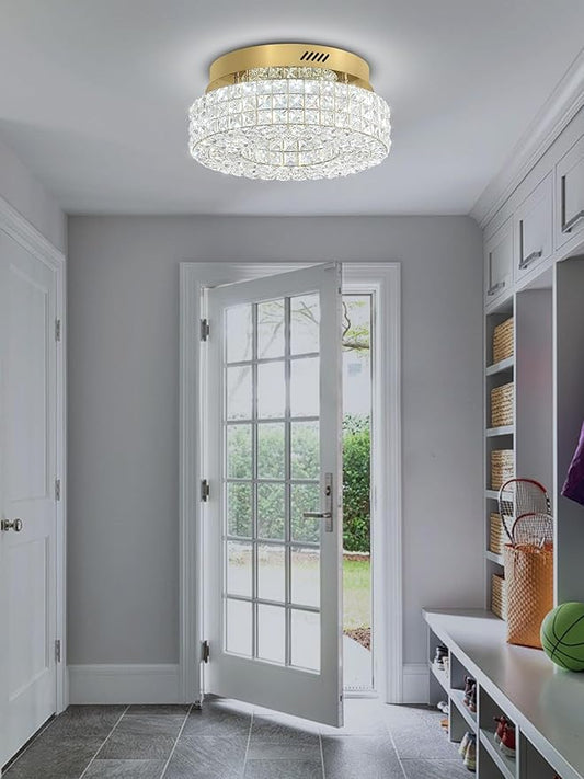 ykolupty 16" Crystal Chandeliers,Round Chandelier for Living Room Modern Crystal Ceiling Light Fixture for Foyer Bedrooms Dining Room Hallway Gold