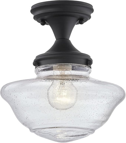 Design House Vintage-Inspired Schoolhouse Semi-Flush Mount Ceiling Light, 9 in x 9 in x 10 in, Matte Black, Clear Seeded Glass Shade, 587444