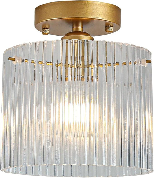 Modern Semi Flush Mount Ceiling Light, Industrial Clear Glass Ceiling Light Fixture, Crystal Ceiling Lamp, Modern Ceiling Lamps, Farmhouse Light for Entryway Hallway Kitchen Dining Room