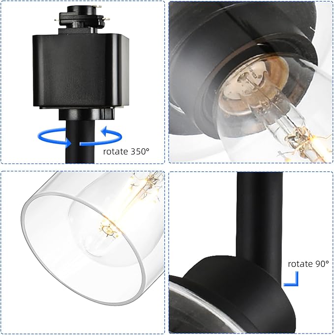 4 Pack H Track Lighting Heads Black Track Lighting Fixtures Ceiling with Clear Glass Shades, H Type Track Lighting Replacement Heads Indoor Spotlight for Accent Retail Kitchen Island Lighting