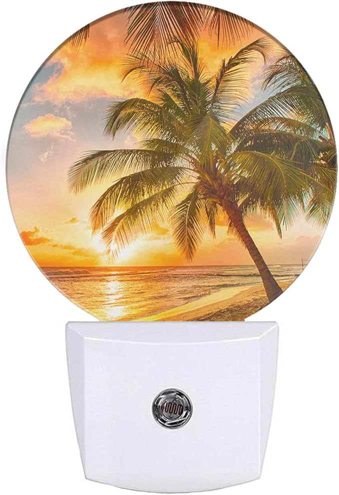 EKOBLA Sunset Beach Plug-in Night Light, Summer Seaside & Palm Tree LED Nightlight with Auto Sensor for Home Decor