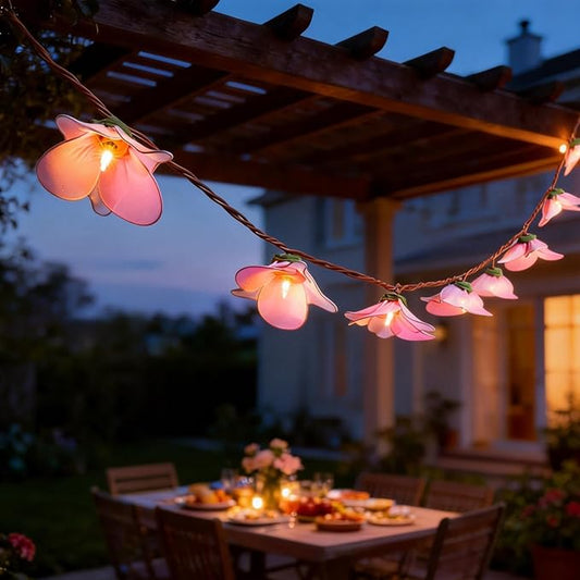 Flower String Lights Plug in with 10 LED Bulbs, Decorative Spring String Lights Indoor for Bedroom, Connectable Flower Fairy Lights Outdoor for Patio Garden Porch Floral Wedding Gifts(Pink Orchid)