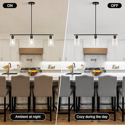 3-Light Kitchen Island Lighting, Farmhouse Dining Room Light Fixtures Over Table, Modern Brushed Nickel Island Lights Over Island, Linear Chandelier Hanging Ceiling Pendant Light Fixtures for Kitchen